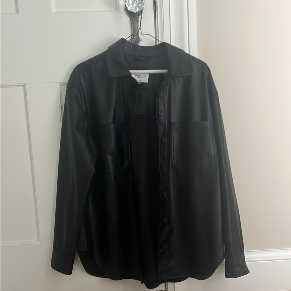 American Eagle Outfitters Black Leather Jacket Classic Design